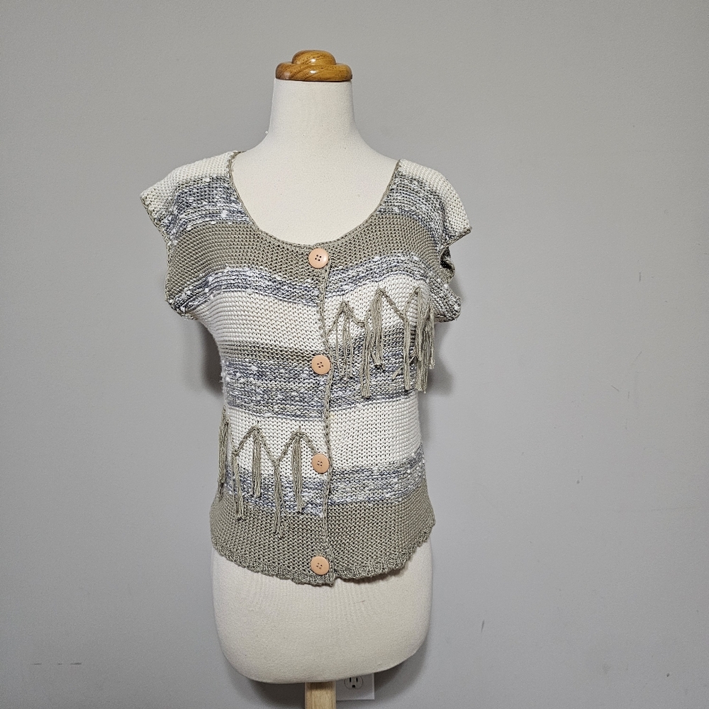 Vintage West Coast Connection Fringe Knit Sweater Vest Striped Size L
